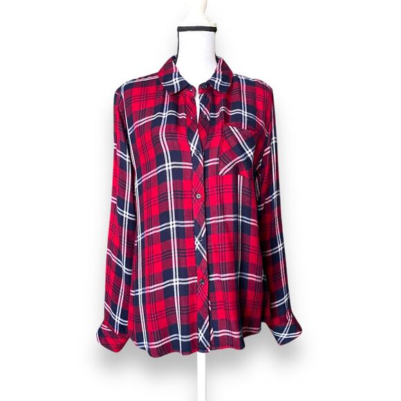Rails Hunter Plaid Flannel Shirt S/M Cherry Red Navy White Button Long Sleeve - Picture 1 of 13